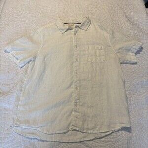 Panama Jack 100% Linen Shirt Men XL White Short Sleeve Button Front